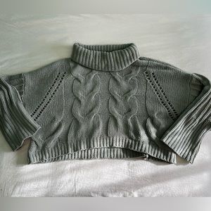 light olive green cropped knit sweater